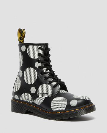 Botas con Cordones Dr Martens 1460 Polka Dot Smooth Cuero Mujer Negros | MX 57ILH